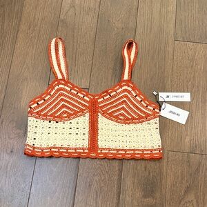 Jason Wu Red and Cream Crochet Crop Top Size 6 - C8-001